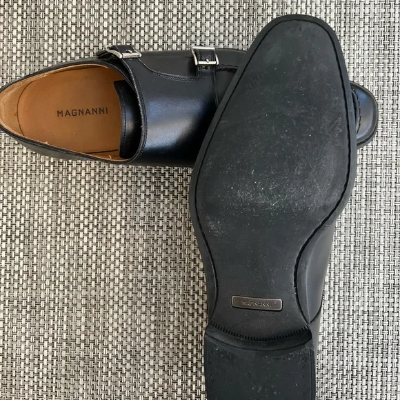 Men’s Magnanni” Black Leather Double Buckle Shoe